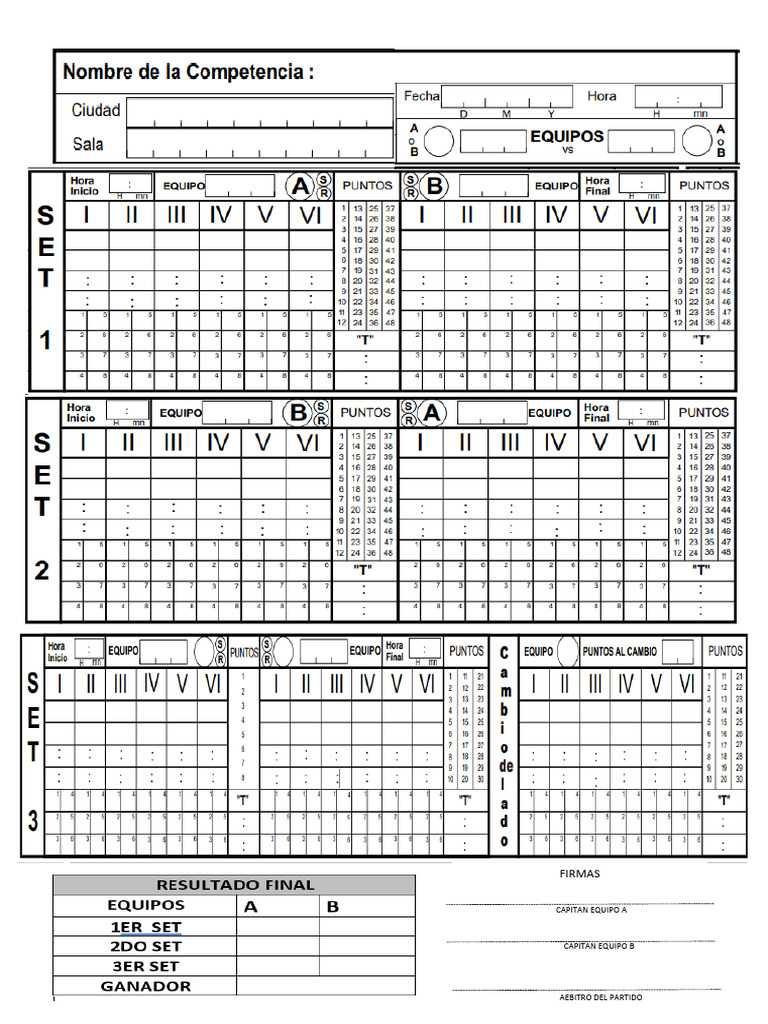 Planilla Simple de Voley de Dos Set | PDF