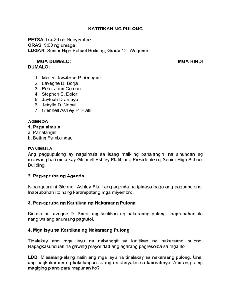 KATITIKAN NG PULONG. Final | PDF