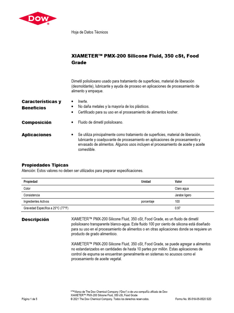 Silicona Xiameter PMX-200-350 | PDF | Alimentos