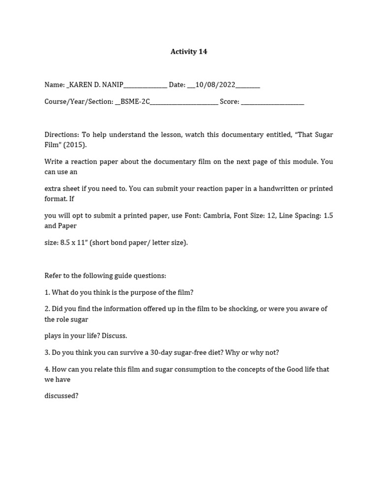 Activity 14 | PDF | Self-Improvement | Wellness
