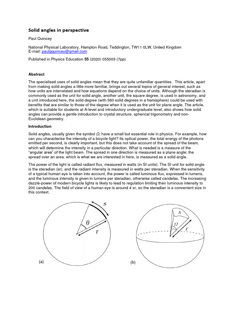 Understanding Solid Angles in Physics | PDF | Sphere | Angle