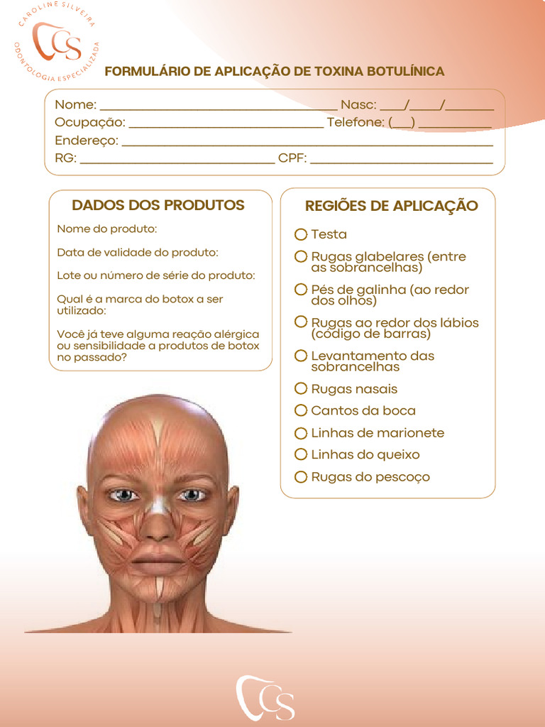 Formul rio aplica o de botox minimalista bege a4 pdf