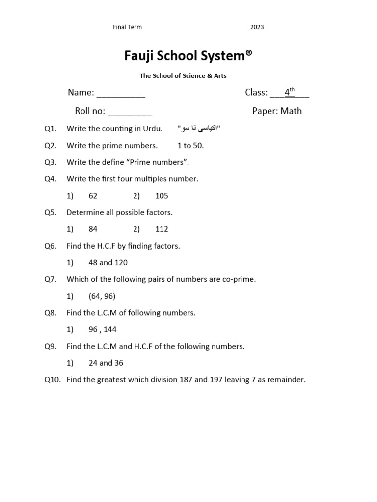 class 4th paper math 2023 final PDF