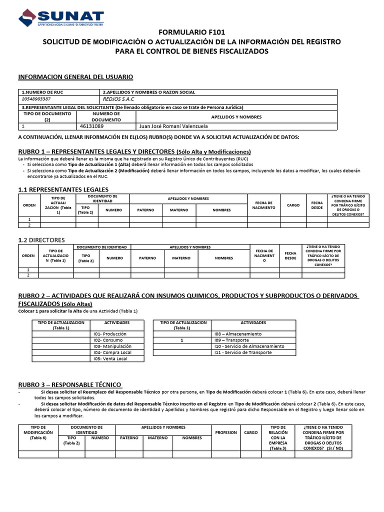 Formulario F101 - Solicitud de Actualizacion | PDF