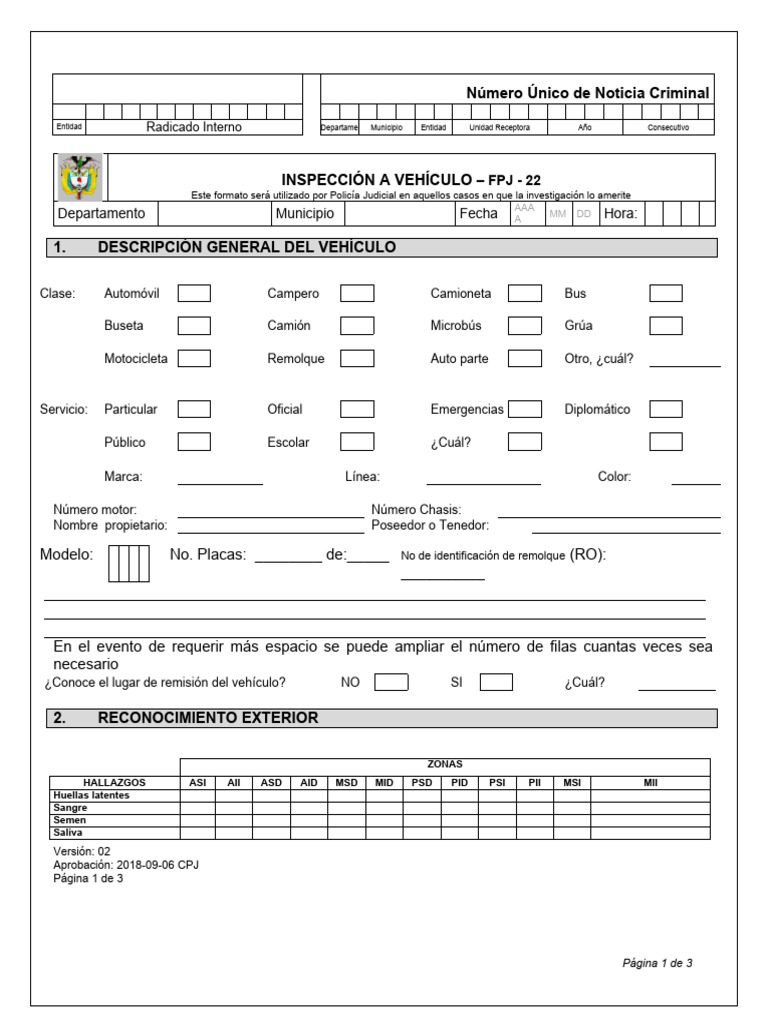 FPJ 22 Acta Inspeccion A Vehiculo v2 | PDF | Vehículo de motor | Vehículos
