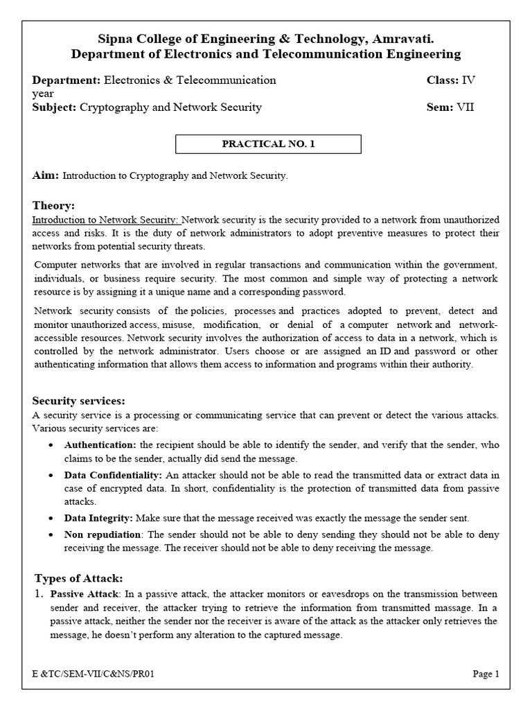 PR1 Introduction To CNS Final | Download Free PDF | Cryptography ...