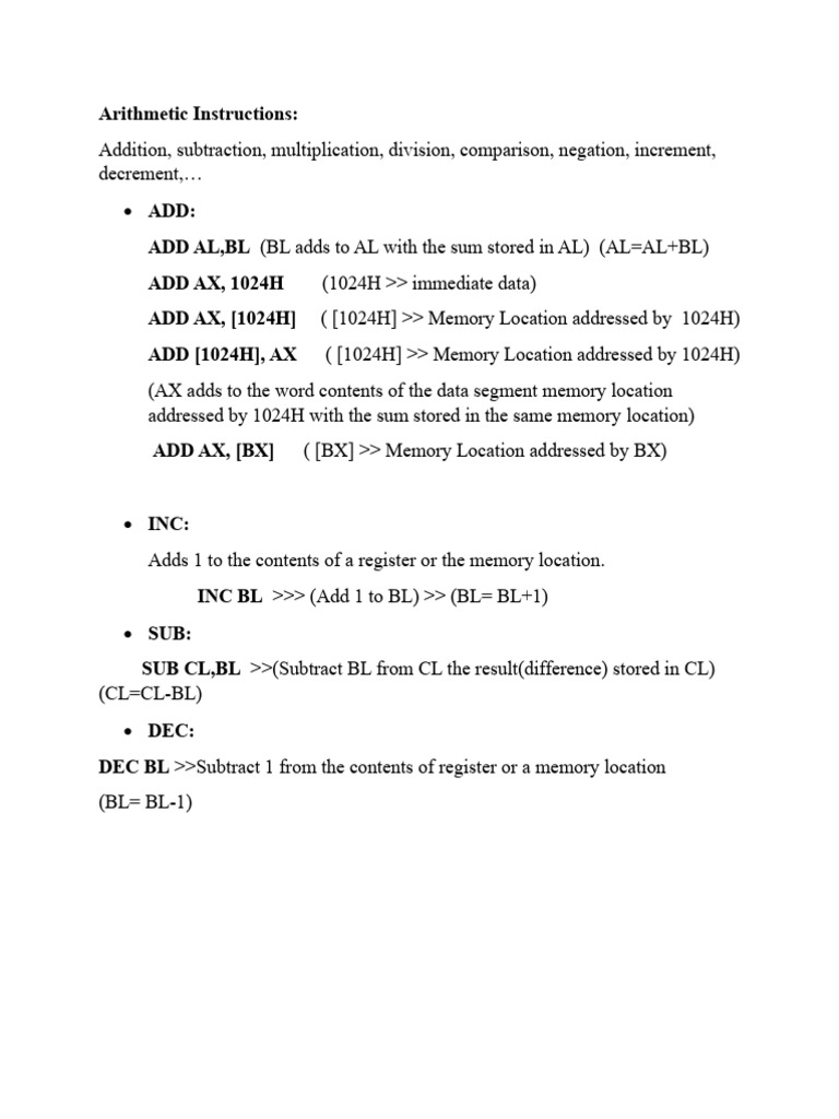 Arithmatic Instructions Pdf
