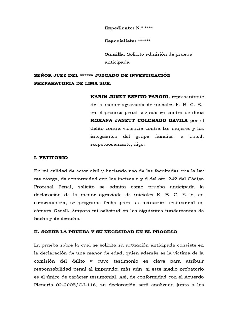 Solicito Actuacion de Prueba Anticipada | PDF | Testimonio