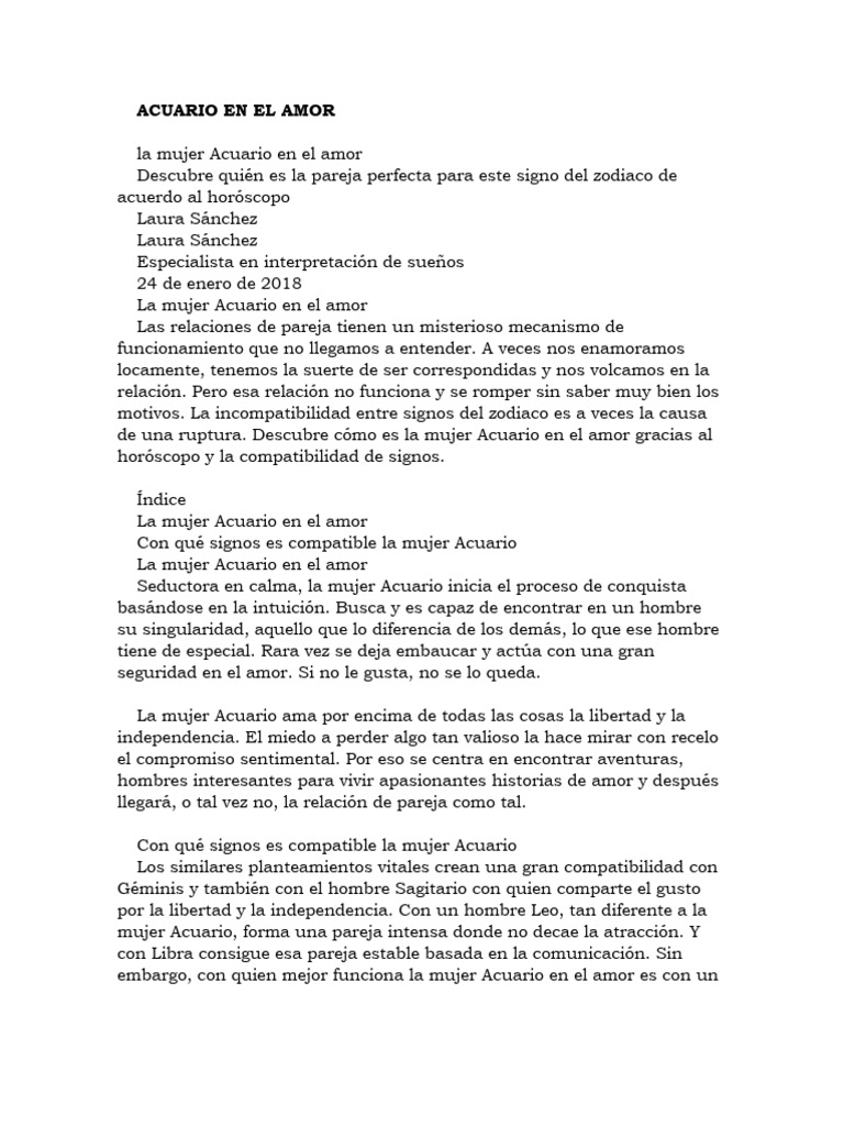 Acuario en el Amor: Características y Compatibilidad | PDF | Amor | Acuario