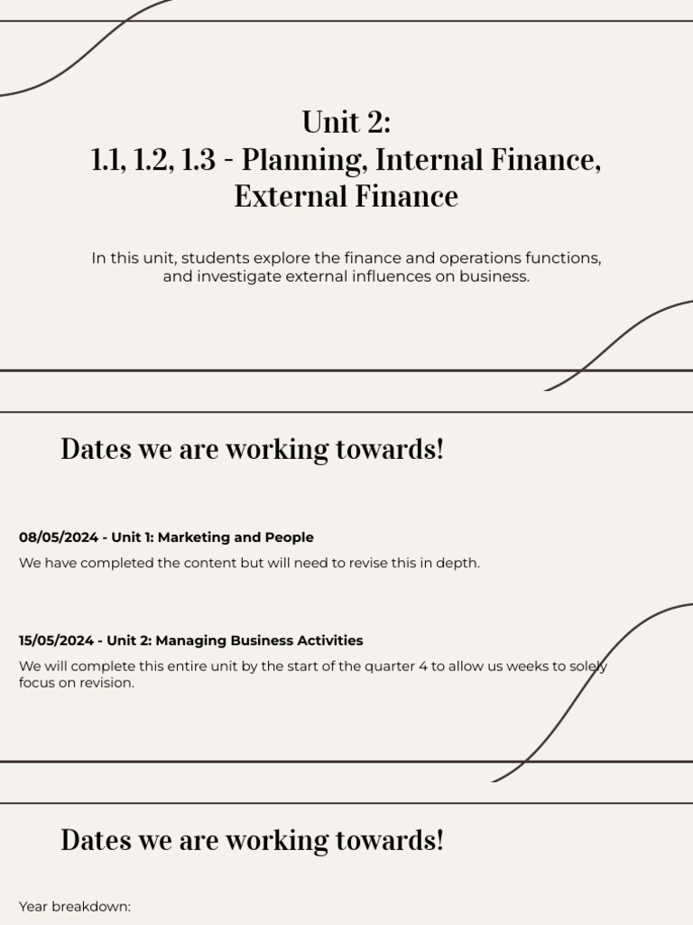 Unit 2 - 1.1, 1.2, 1.3 - Planning, Internal Finance, External Finance ...