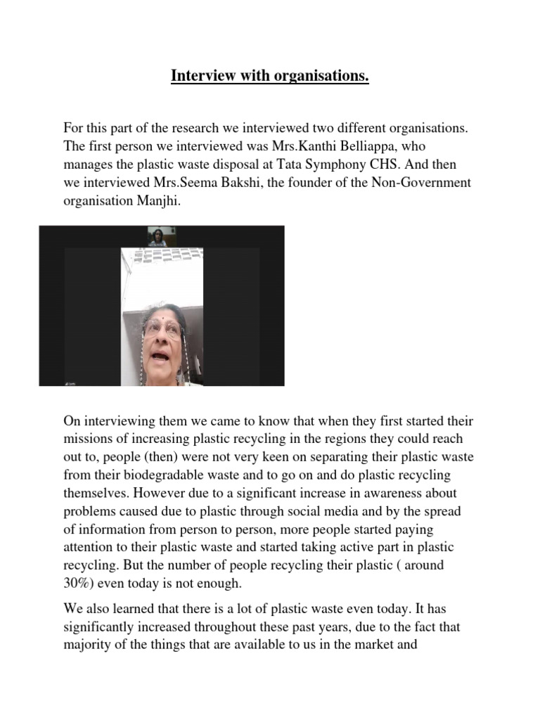 Interview With Organisations | PDF | Plastic | Economy And The Environment