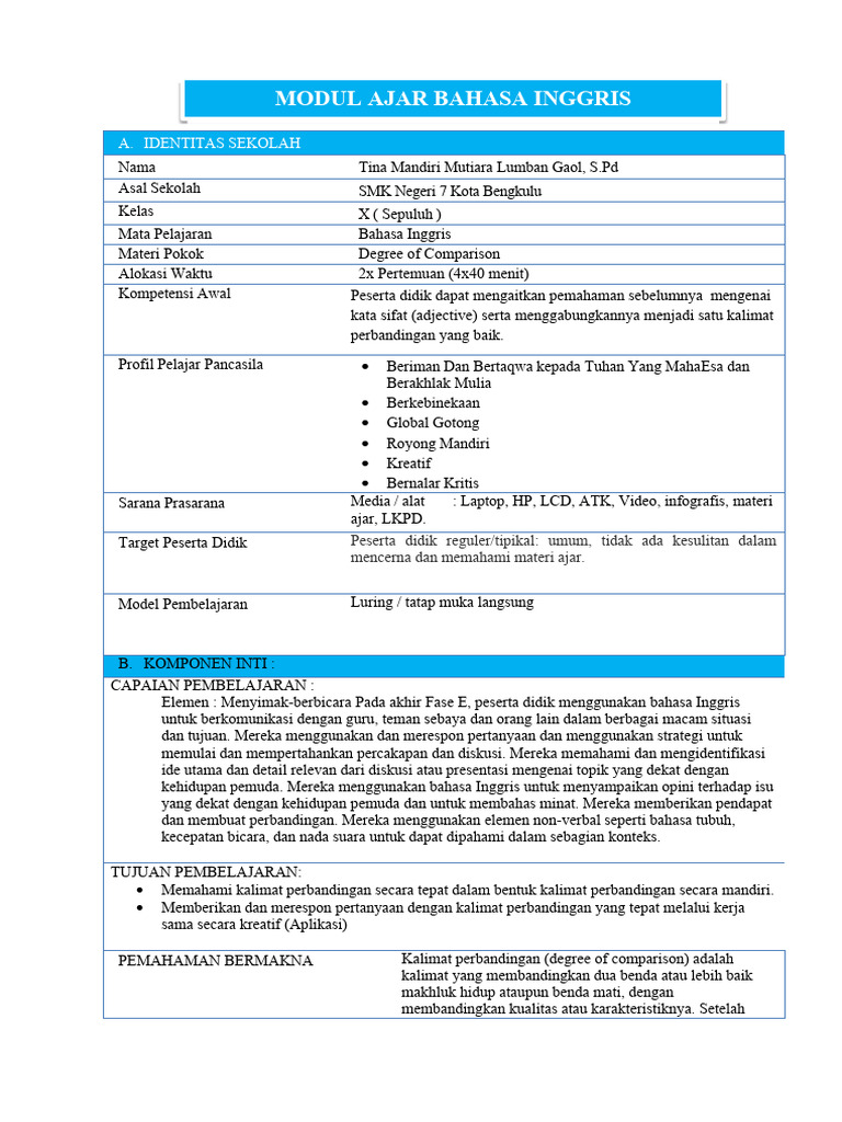 Modul ajar degree of comparison pdf