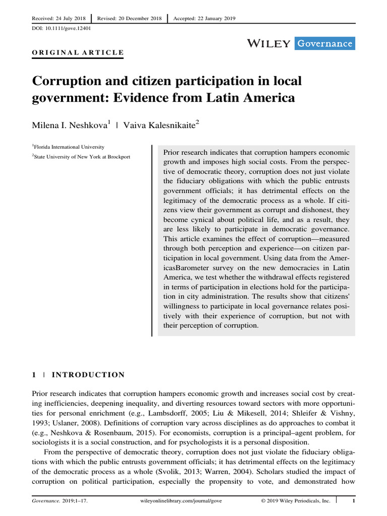 Corruption and Citizen Participation in Local Government Evidence From ...