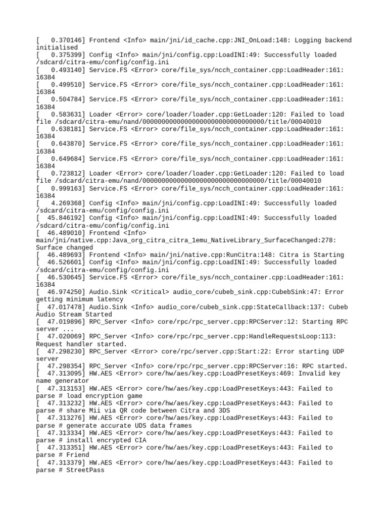 Citra Emulator Log Analysis | PDF | Computers | Technology & Engineering