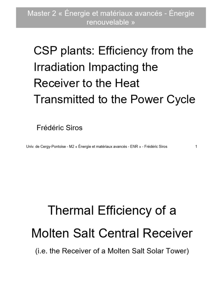 6 Efficiency of A CSP Plant From Receiver To Power Cycle V2 PDF