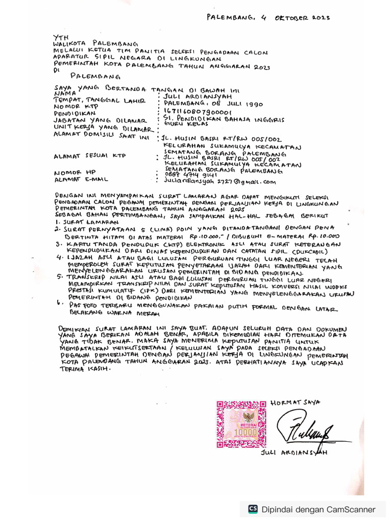 Surat lamaran e materai pdf