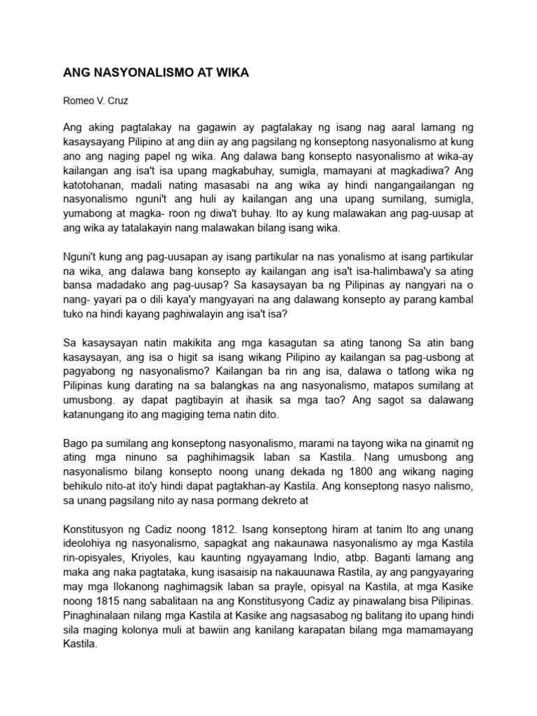 Ang Nasyonalismo At Wika Pdf