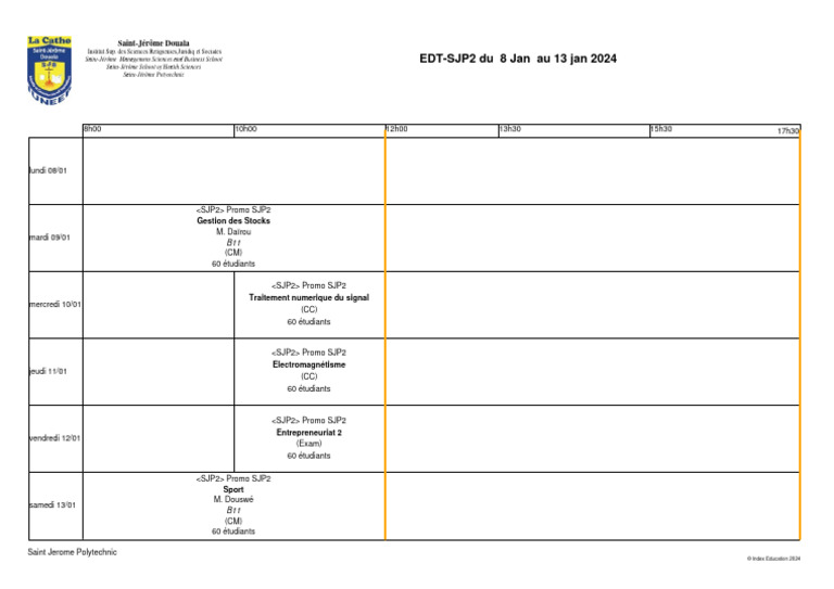 Exemple D'Emploi Du Temps D'Un Étudiant En Histoire