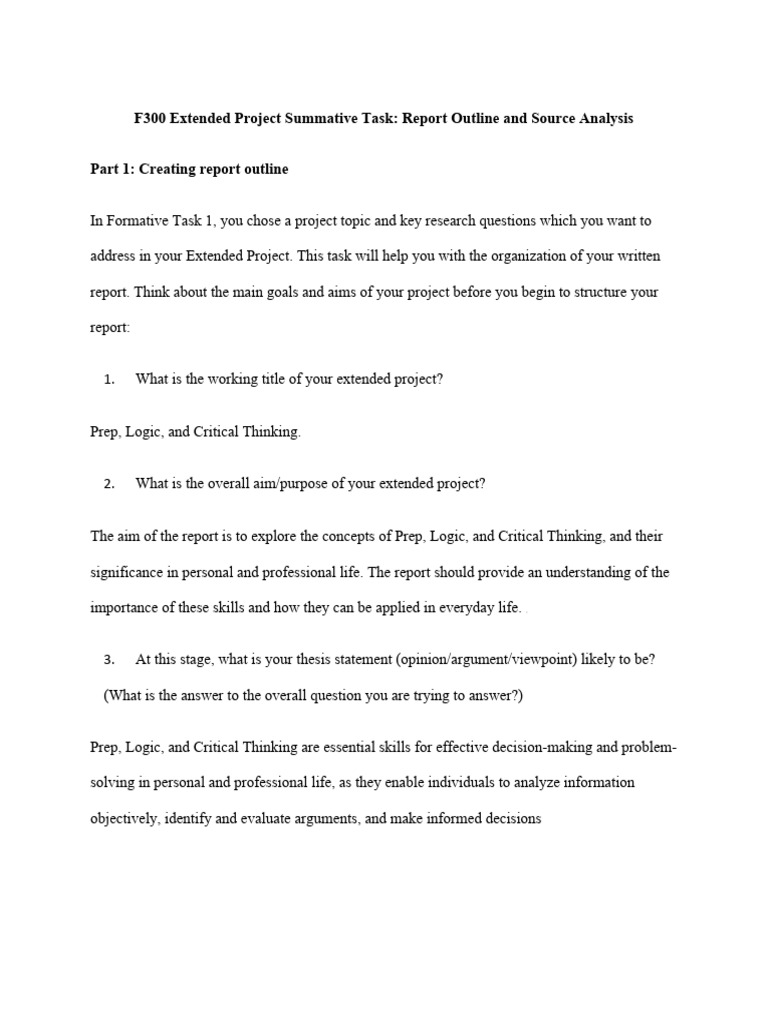 F300 Extended Project Summative Task | PDF | Critical Thinking | Logic