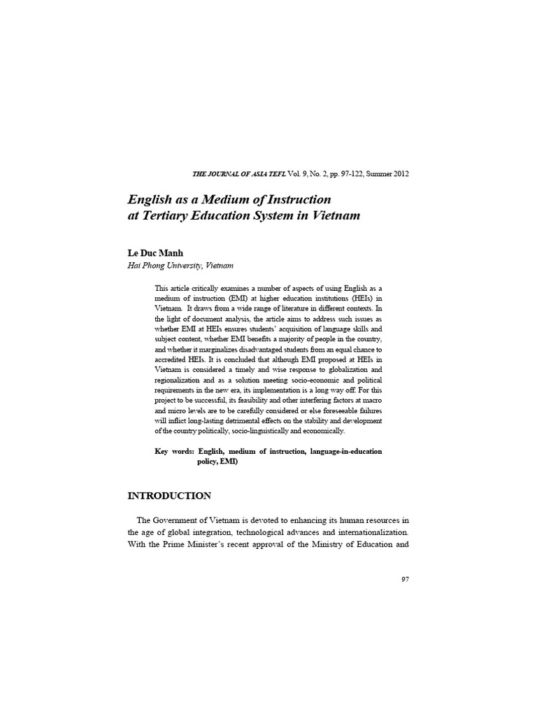 English as Medium of Instruction in Vietnam | PDF | Teachers | English ...