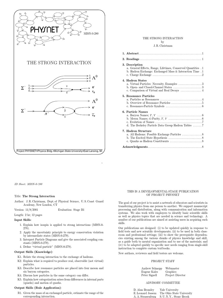 The Strong Interaction: Project PHYSNET Physics Bldg. Michigan State ...