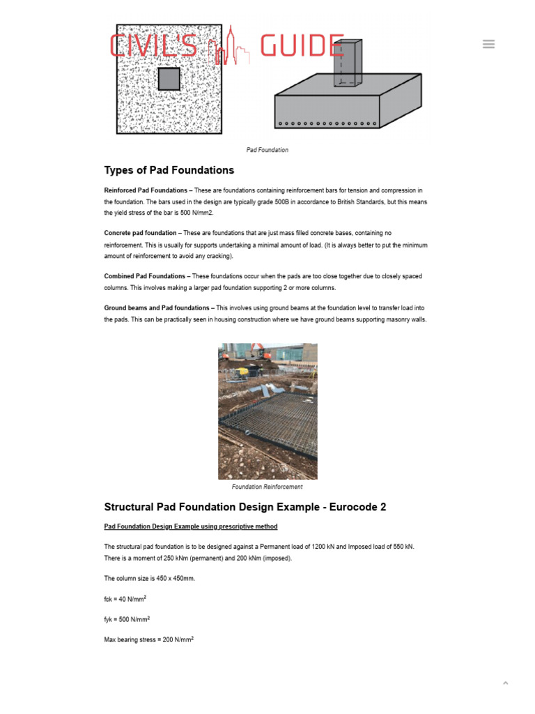 Pad Foundation Design Example Eurocode 2 PDF Beam (Structure