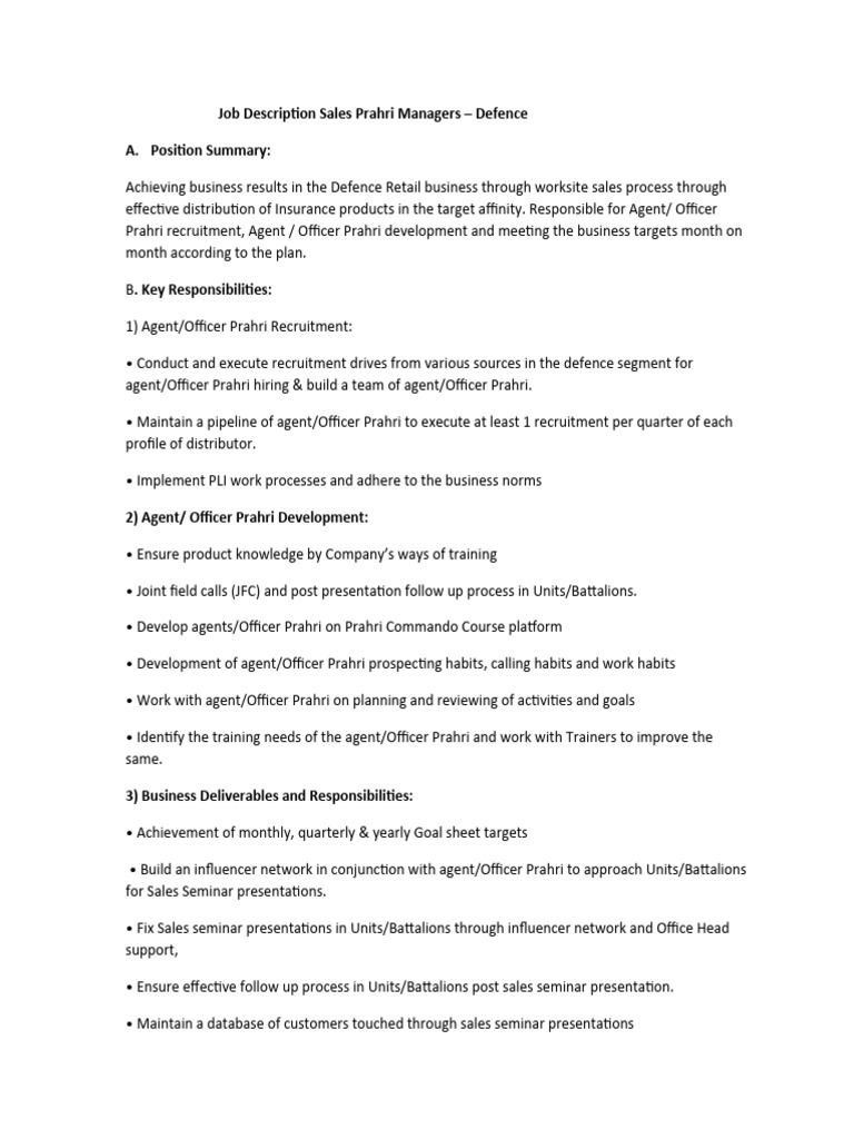 Defence Sales Manager Job Description | PDF