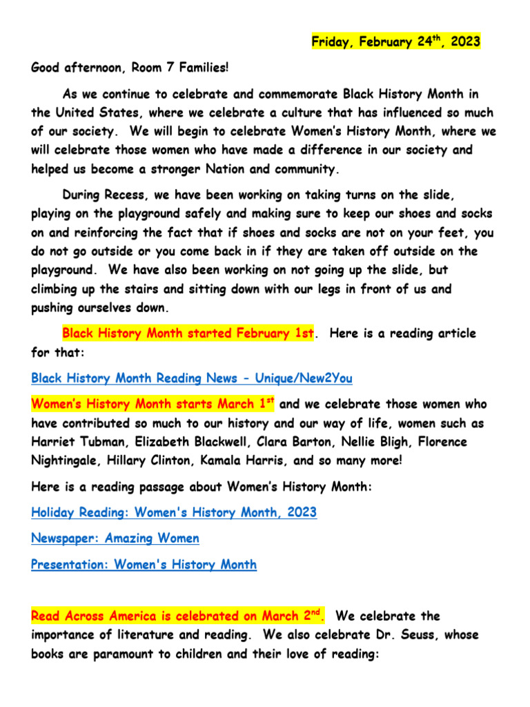 Room 7 Newsletter Final Copy 02242023 | PDF | Social Science
