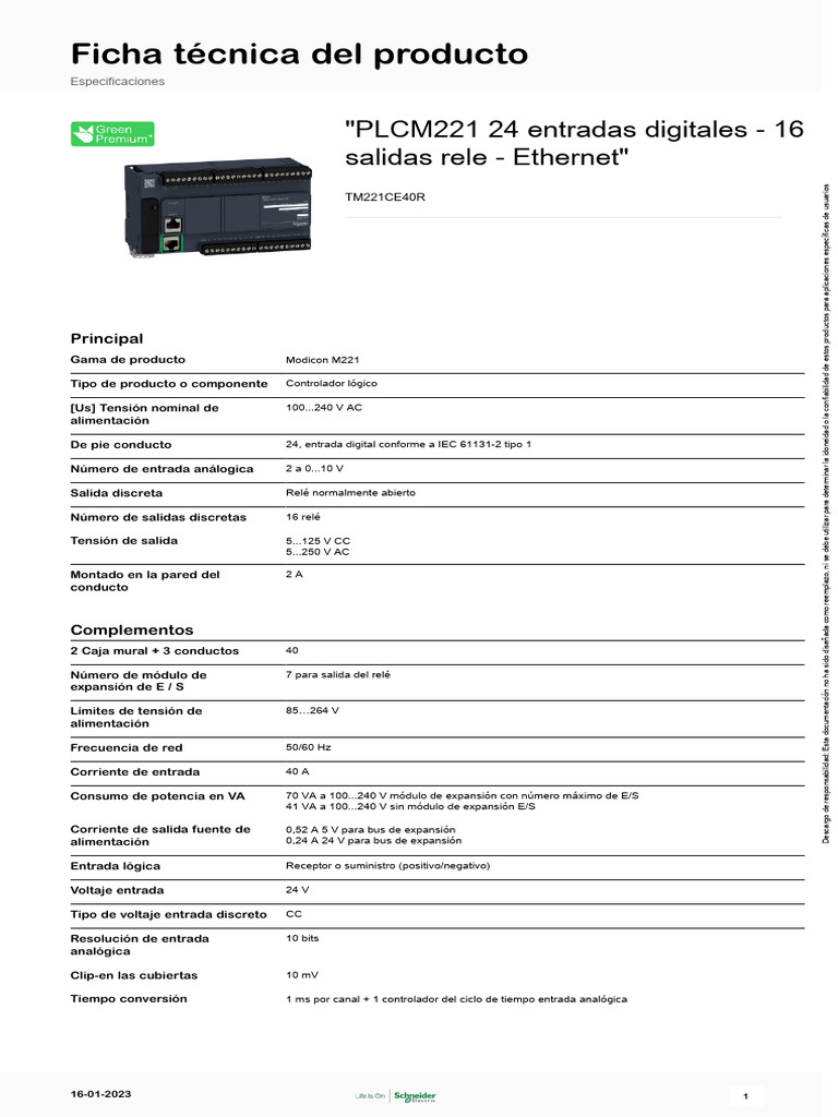 Logic Controller - Modicon M221 - TM221CE40R | PDF | Relé | Corriente