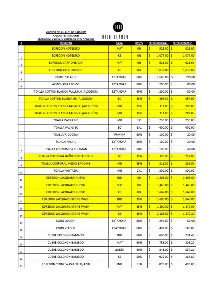 Lista de Precios Leon Julio PDF