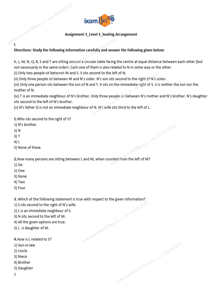 Assignment 3 Difficult Level Seating Arrangement PDF Family
