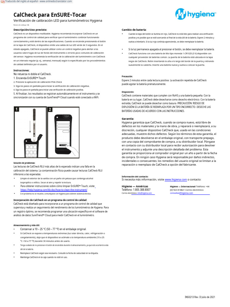 Calcheck Hygiena Ficha PDF