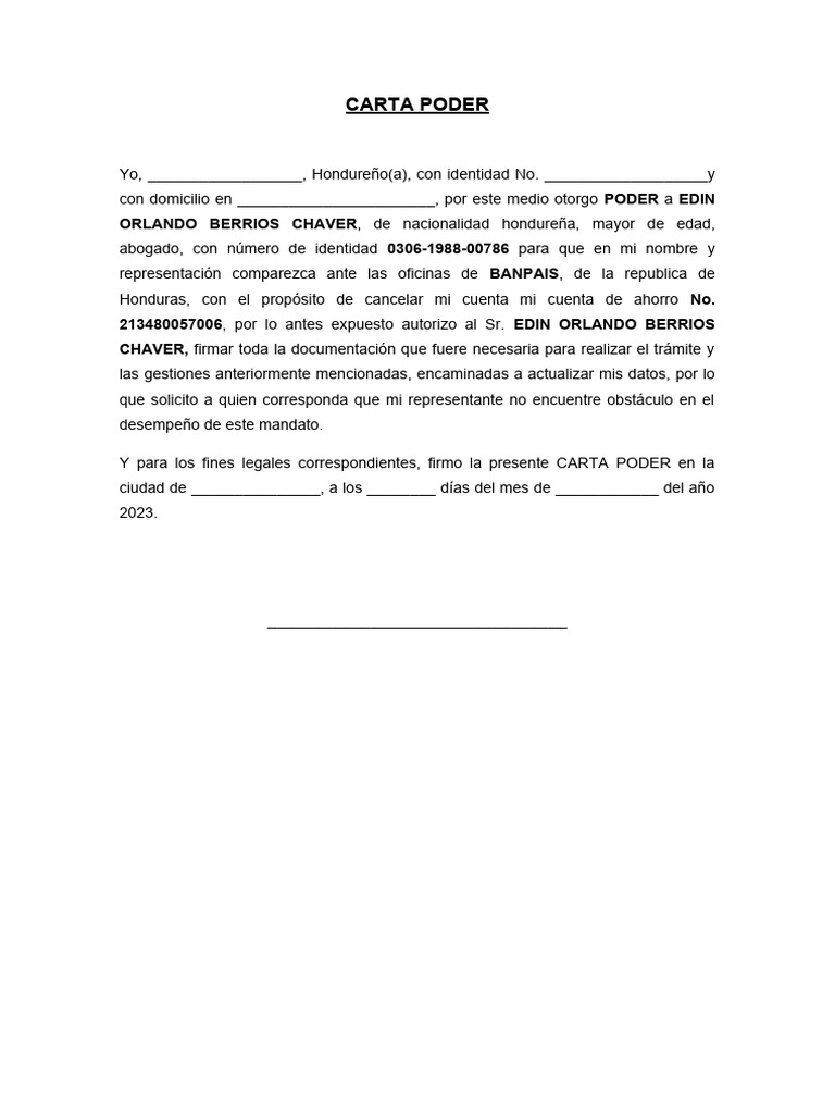 Carta Poder para Tramite de Banco | PDF