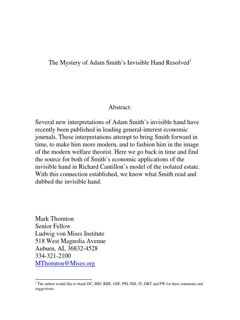 The Mystery of Adam Smiths Invisible Hand Resolved | PDF | Market ...