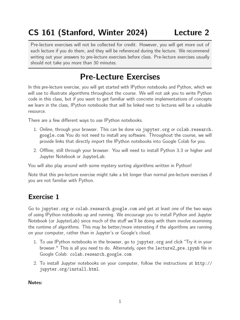 CS 161 Winter 2024 Lecture 2 Exercises | PDF | Software | Computing