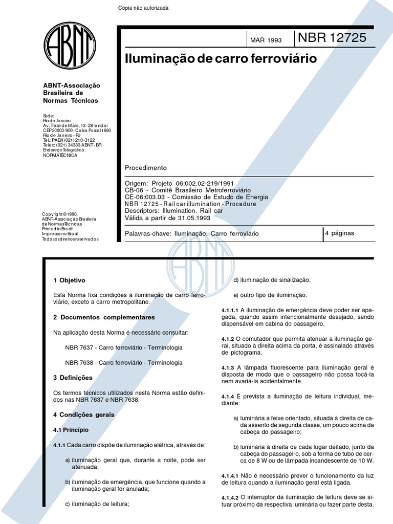 NBR 12725 - Iluminacao de Carro Ferroviario | PDF