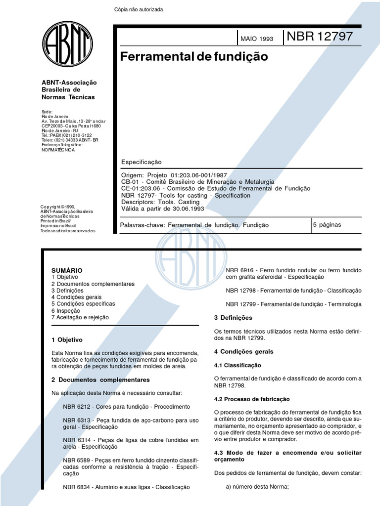 NBR 12797 - Ferramental de Fundicao | PDF | Aço | Ferro fundido