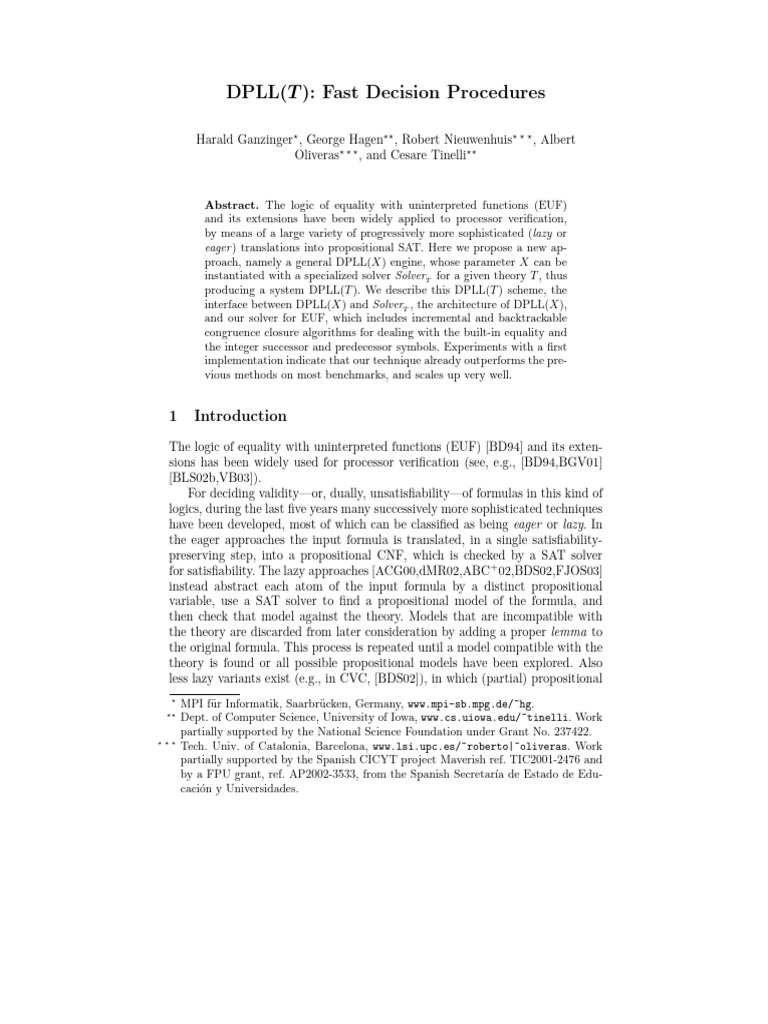 DPLL (T) : Fast Decision Procedures | PDF