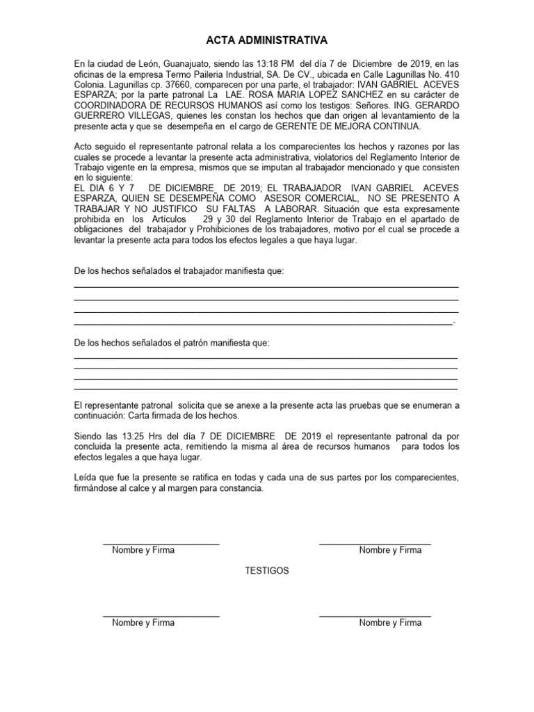 Formato Acta Administrativa - Ivan Aceves | PDF | Derecho