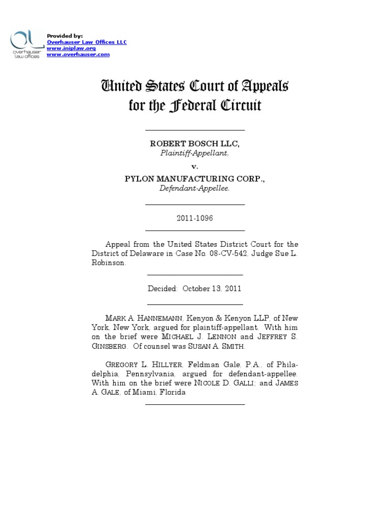 Bosch v. Pylon: Patent Injunction Appeal | PDF | Glossary Of Patent Law ...