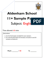 Aldenham School 11 Plus English Sample Paper For 2023 Entry