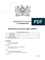 Bancrofts School 11 Plus Maths Sample Paper 2022