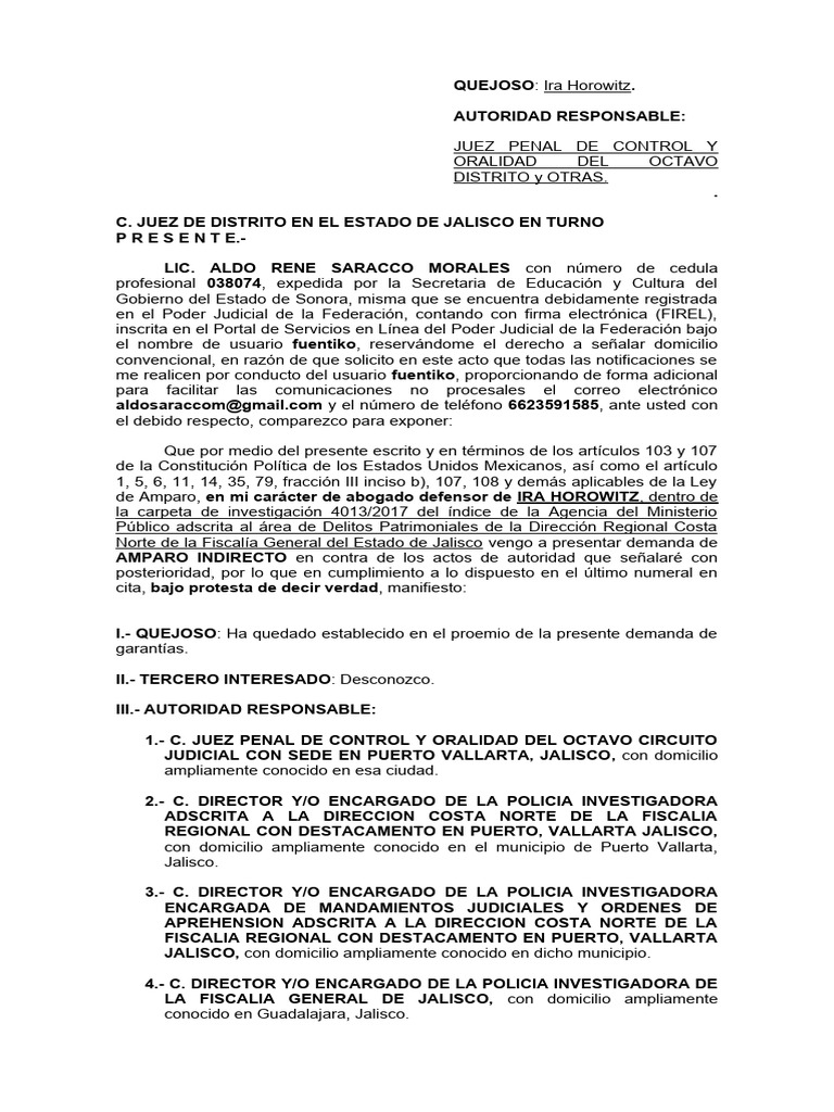 Amparo Orden de Aprehension Oral Penal Ira | PDF