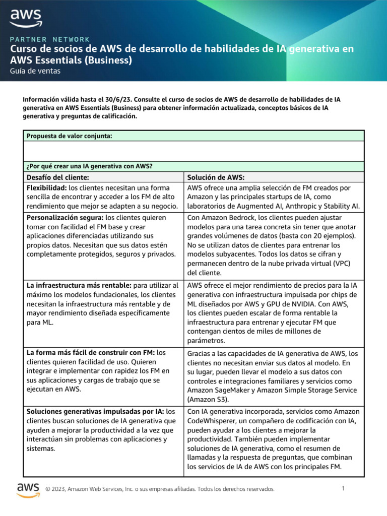 AWS Partner - Generative AI On AWS - Sales Guide | PDF | Inteligencia ...