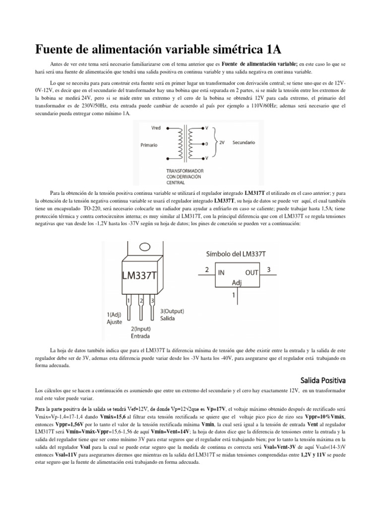 Fuente de Alimentacion Variable Simetrica 1a | PDF | Fuente de ...