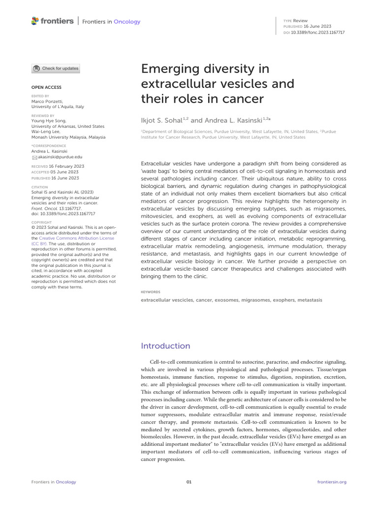 Emerging Diversity in Extracellular Vesicles and Their Roles in Cancer ...