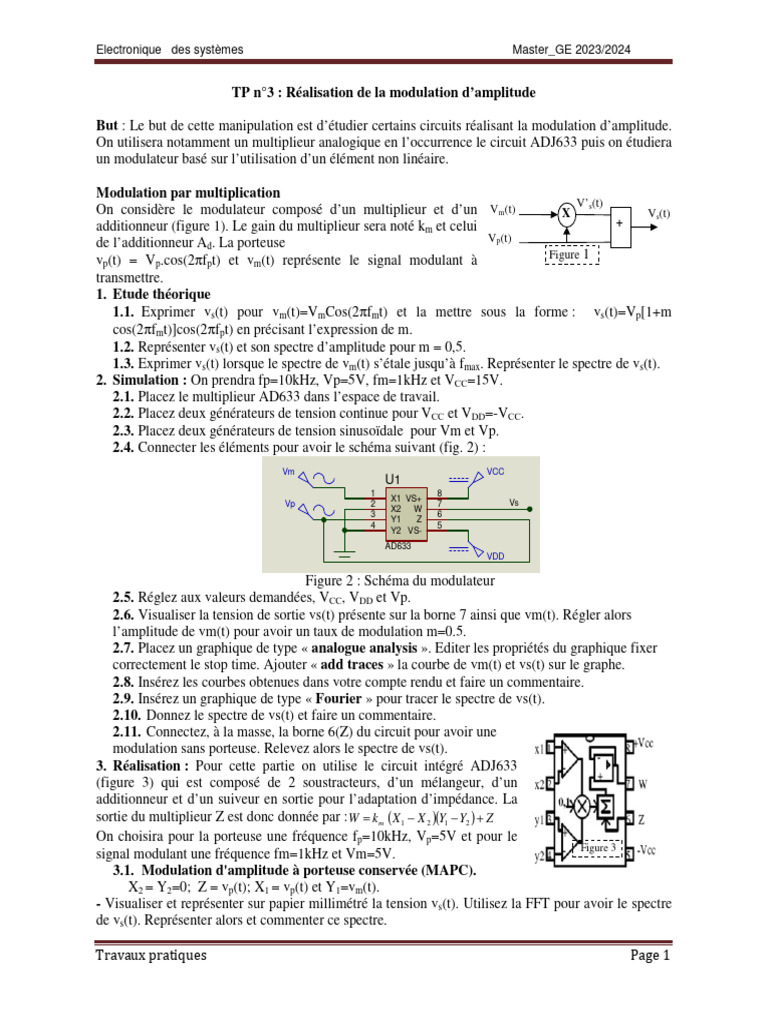 Modulation d'Amplitude : TP AD633 | PDF | Méthodes et références ...