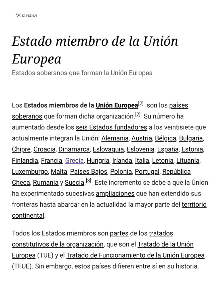 Estado Miembro de La Unión Europea - Wikipedia, La Enciclopedia Libre | PDF