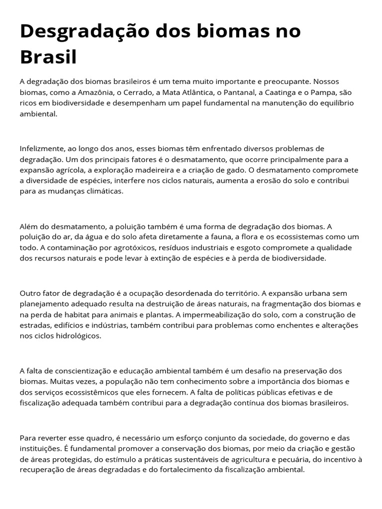 Desgradação Dos Biomas No Brasil | PDF