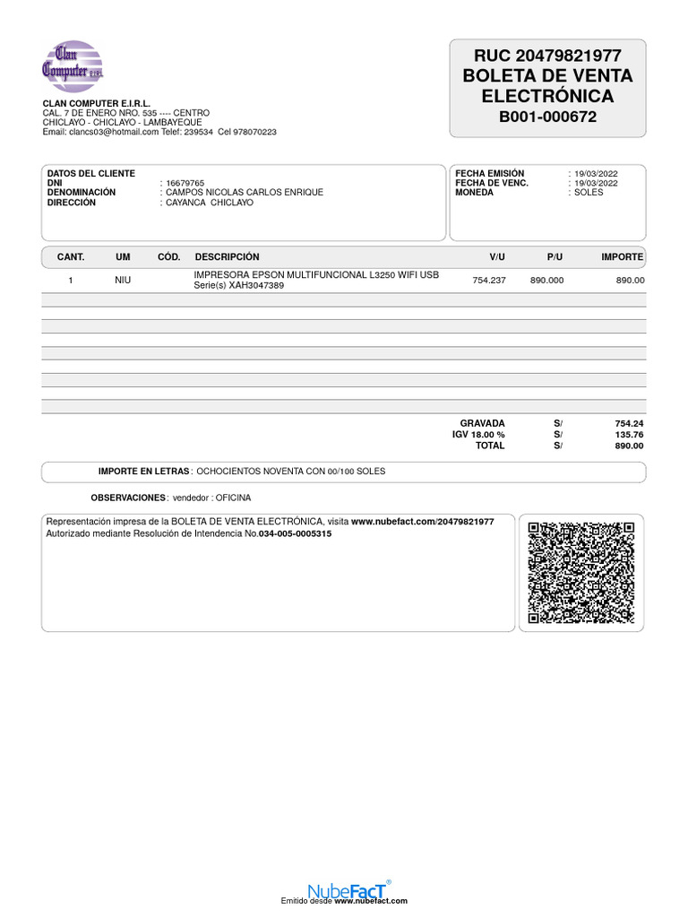 Boleta - Impresora Epson | PDF